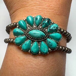 Turquoise Simulant Silver Tone Cuff Bracelet